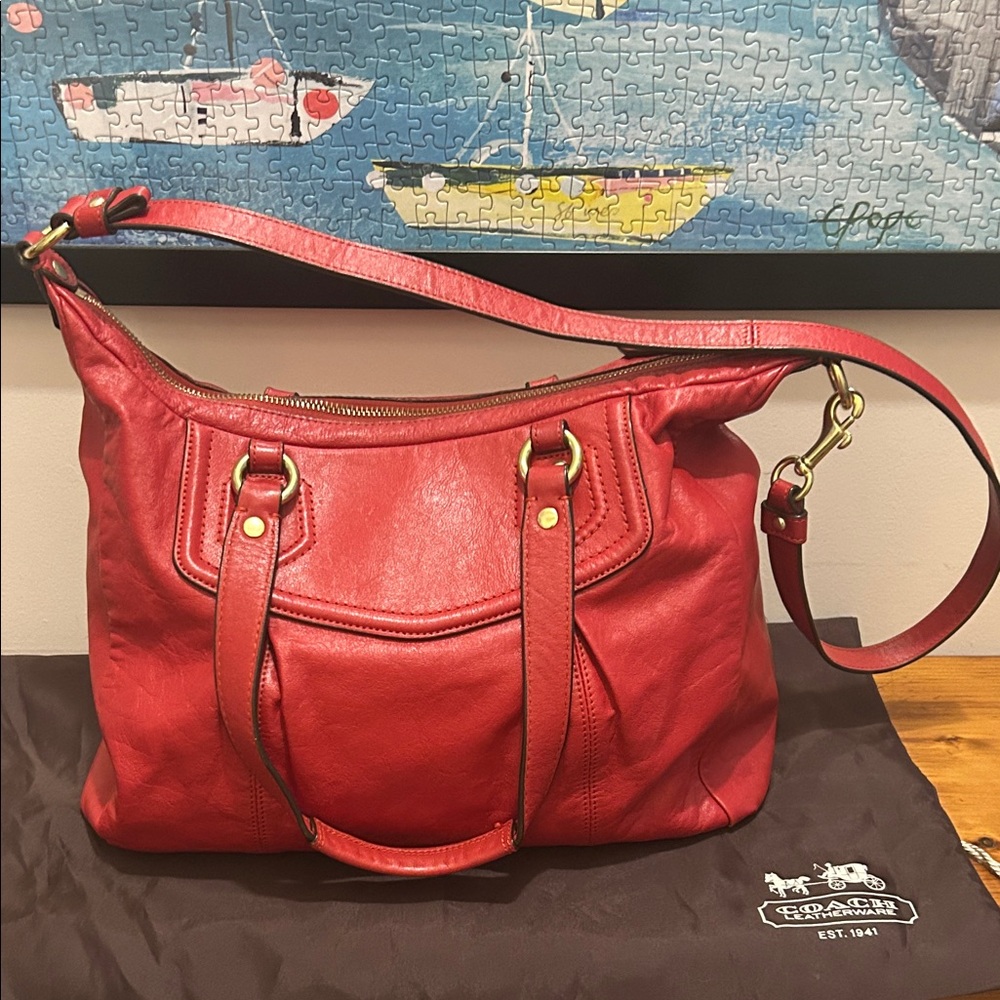 Coach Ashley Signature Cherry Red Leather Satchel/Shoulder Bag - Picture 3 of 14